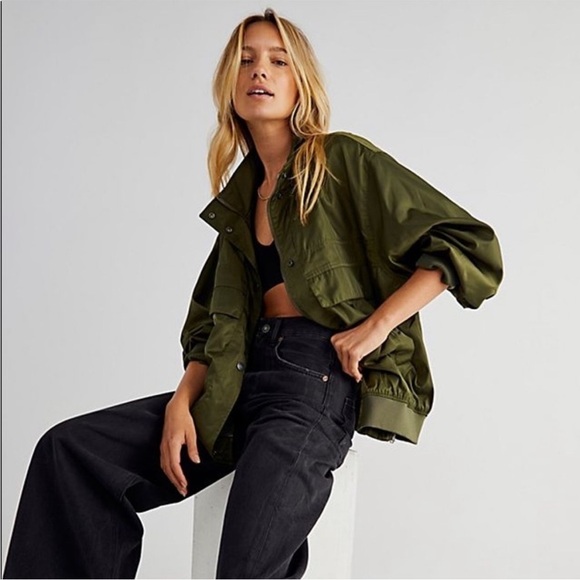 Free People We The Free Here Right Now Green Bomber Jacket - Picture 3 of 15